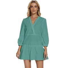 Polished Pine Green	 - 	v-neck Placket Mini Dress by ColorfulDresses