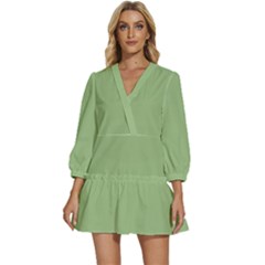 Sage Green	 - 	v-neck Placket Mini Dress