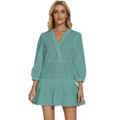 Sheen Green	 - 	v-neck Placket Mini Dress