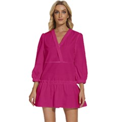 Peacock Pink	 - 	v-neck Placket Mini Dress