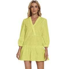 Light Lime Yellow	 - 	v-neck Placket Mini Dress by ColorfulDresses