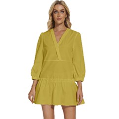 Old Gold	 - 	v-neck Placket Mini Dress