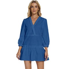 Turkish Sea Blue	 - 	v-neck Placket Mini Dress