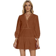 Sienna Brown	 - 	v-neck Placket Mini Dress