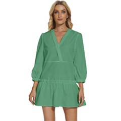 Shiny Shamrock Green	 - 	v-neck Placket Mini Dress by ColorfulDresses