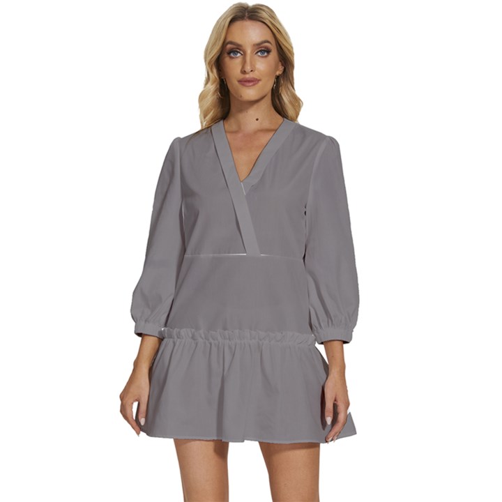 Soft Taupe Grey	 - 	V-Neck Placket Mini Dress