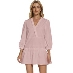 Rose Gold Pink	 - 	v-neck Placket Mini Dress