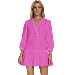 Rose Pink	 - 	v-neck Placket Mini Dress