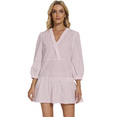 Rose  Quartz Pink	 - 	v-neck Placket Mini Dress