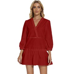 Ruby Red	 - 	v-neck Placket Mini Dress