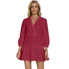 Vivid Burgundy Red	 - 	v-neck Placket Mini Dress