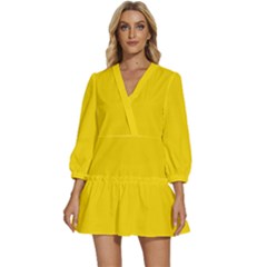 Sizzling Sunrise Yellow	 - 	v-neck Placket Mini Dress