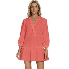 Living Coral	 - 	v-neck Placket Mini Dress