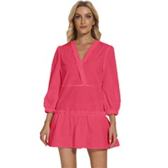 Neon Fuchsia	 - 	v-neck Placket Mini Dress