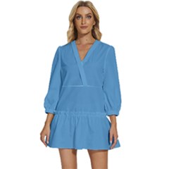 Carolina Blue	 - 	v-neck Placket Mini Dress