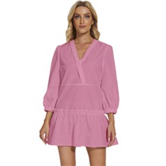 Charm Pink	 - 	v-neck Placket Mini Dress