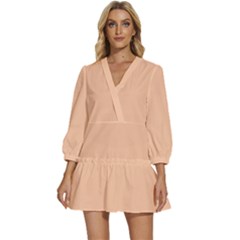 Deep Peach	 - 	v-neck Placket Mini Dress