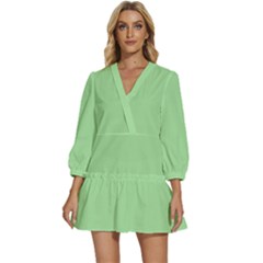 Granny Smith Apple Green	 - 	v-neck Placket Mini Dress by ColorfulDresses