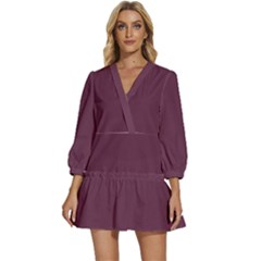 Wine Dregs	 - 	v-neck Placket Mini Dress by ColorfulDresses