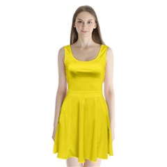 Bumblebee Yellow	 - 	split Back Mini Dress by ColorfulDresses