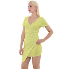 Light Lime Yellow	 - 	short Sleeve Asymmetric Mini Dress by ColorfulDresses