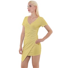 Macaroon Yellow	 - 	short Sleeve Asymmetric Mini Dress by ColorfulDresses