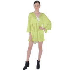 Key Lime Yellow	 - 	v-neck Flare Sleeve Mini Dress by ColorfulDresses