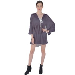 Fog Grey	 - 	v-neck Flare Sleeve Mini Dress by ColorfulDresses