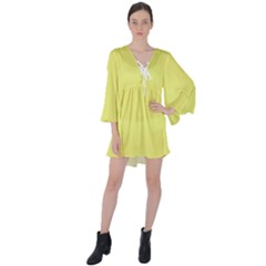 Light Lime Yellow	 - 	v-neck Flare Sleeve Mini Dress by ColorfulDresses