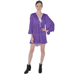 Royal Purple	 - 	v-neck Flare Sleeve Mini Dress by ColorfulDresses