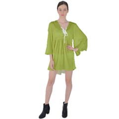 Avocado Green	 - 	v-neck Flare Sleeve Mini Dress by ColorfulDresses