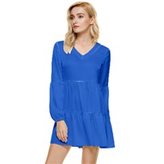 Absolute Zero Blue	 - 	tiered Long Sleeve Mini Dress by ColorfulDresses