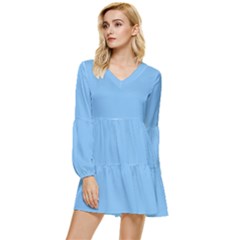 Aero Blue	 - 	tiered Long Sleeve Mini Dress by ColorfulDresses