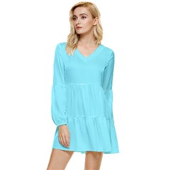 Arctic Blue	 - 	tiered Long Sleeve Mini Dress by ColorfulDresses