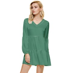 Amazon Green	 - 	tiered Long Sleeve Mini Dress by ColorfulDresses