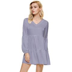 Coin Grey	 - 	tiered Long Sleeve Mini Dress by ColorfulDresses