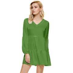 Light Seaweed Green	 - 	tiered Long Sleeve Mini Dress by ColorfulDresses