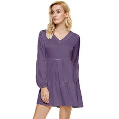 English Violet Purple	 - 	tiered Long Sleeve Mini Dress by ColorfulDresses