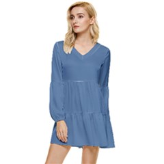 Queen Blue	 - 	tiered Long Sleeve Mini Dress by ColorfulDresses