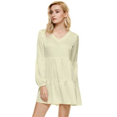 Pale Spring Bud	 - 	tiered Long Sleeve Mini Dress by ColorfulDresses