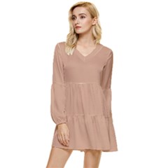 Toast Brown	 - 	tiered Long Sleeve Mini Dress