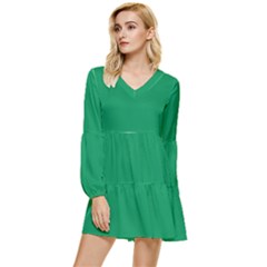 Spanish Green	 - 	tiered Long Sleeve Mini Dress