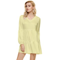 Yellow Iris	 - 	tiered Long Sleeve Mini Dress by ColorfulDresses