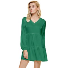 Cadmium Green	 - 	tiered Long Sleeve Mini Dress by ColorfulDresses