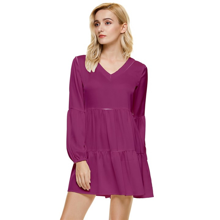 Plum Pie	 - 	Tiered Long Sleeve Mini Dress