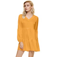 Radient Orange	 - 	tiered Long Sleeve Mini Dress by ColorfulDresses