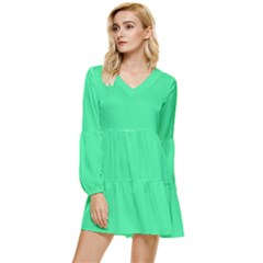 Seafoam Green	 - 	tiered Long Sleeve Mini Dress