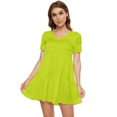 Bitter Lemon Green	 - 	tiered Short Sleeve Babydoll Dress by ColorfulDresses