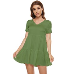 Crocodile Green	 - 	tiered Short Sleeve Babydoll Dress by ColorfulDresses