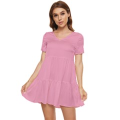 Amaranth Pink	 - 	tiered Short Sleeve Babydoll Dress by ColorfulDresses